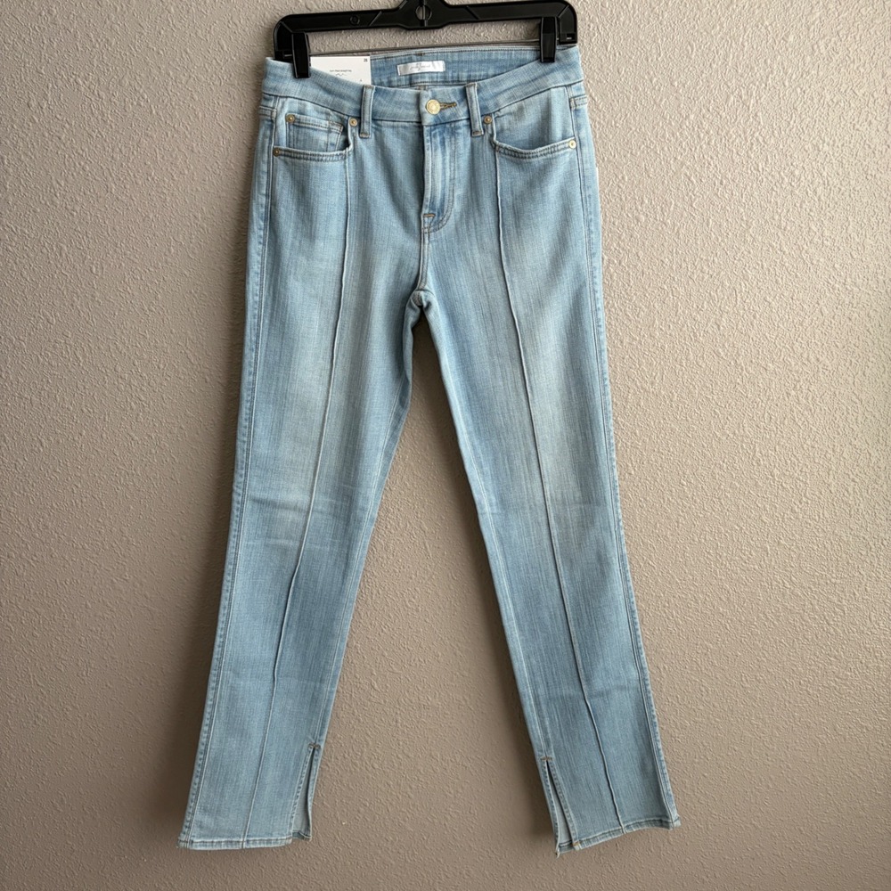 NEW 7 For All Mankind Kimmie Straight Leg Jeans Front Seam Split Hem Light 28